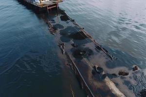 Oil leak from Ship , Oil spill pollution polluted water surface. water pollution as a result of human activities photo