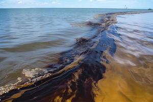 Oil leak from Ship , Oil spill pollution polluted water surface. water pollution as a result of human activities photo