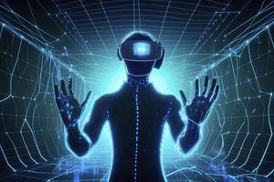 Metaverse technology future concept. VR virtual digital reality cyber metaverse simulation Innovation photo
