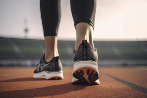 runner on a track with a close up of the shoes.Healthy exercise, healthy photo