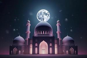 moon eclipse and mosque for ramadan kareem photo