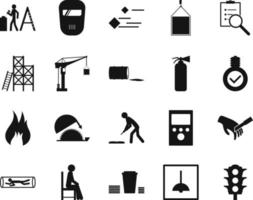 HSE concept, occupational safety and health traffic light, production factory and environment, labor preventive instructions, worker protection vector icon set on white background