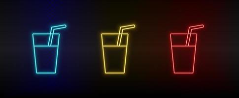 Neon icon set cocktail, drink. Set of red, blue, yellow neon vector icon on dark background