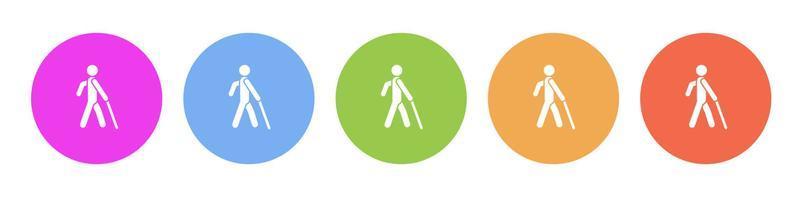 Multi colored flat icons on round backgrounds. Blind man silhouette multicolor circle vector icon on white background