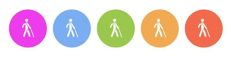 Multi colored flat icons on round backgrounds. Blind man silhouette multicolor circle vector icon on white background