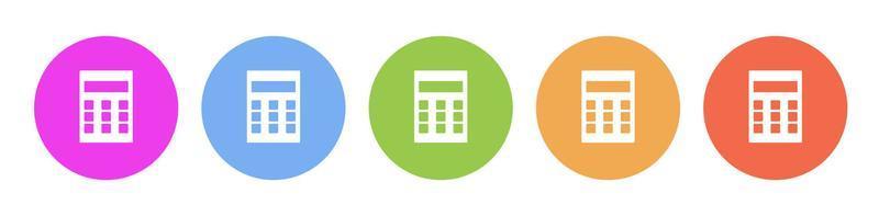 Multi colored flat icons on round backgrounds. Calculator multicolor circle vector icon on white background