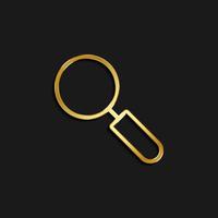 lense, search gold icon. Vector illustration of golden dark background .