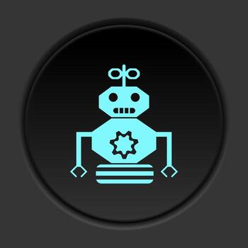 oscuro botón icono robot tecnología. botón bandera redondo Insignia interfaz para solicitud ilustración en oscurecer antecedentes vector
