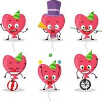 Cartoon character of red love balloon with various circus shows vector