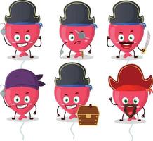 dibujos animados personaje de rojo amor globo con varios piratas emoticones vector