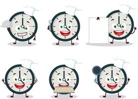 Cartoon character of clock with various chef emoticons vector