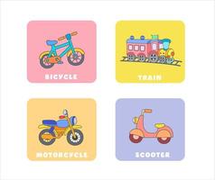 Vector cute set of vehicle, vehicle isolates in cartoon flat style.