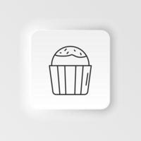 Neumorphic style food and drink vector icon. Muffins linear icon. Cupcakes with icing and sprinkles. Confectionery for party. Thin line customizable illustration. Contour symbol on neumorphism