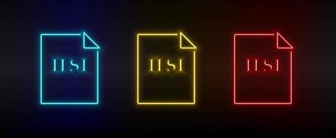 Neon icon set test, file. Set of red, blue, yellow neon vector icon on dark transparent background