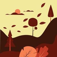 Vector illustration in flat linear style - autumn background - landscape illustration with plants, trees and copy space for text - for autumn banners.