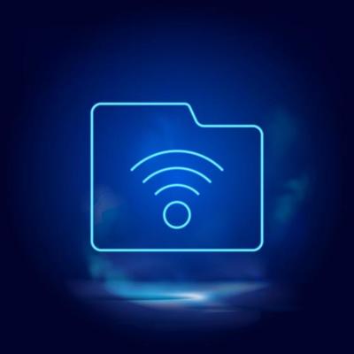 Smoke effect neon style vector icons, folder, storage, wireless neon icon