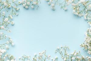 White gypsophila flowers or baby's breath flowers  on blue  background. photo