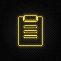 facture, test yellow neon icon .Transparent background. Yellow neon vector icon on dark background