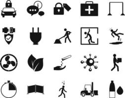 HSE concept, occupational safety and health humidity, hydration, production factory and environment, labor preventive instructions, worker protection vector icon set on white background