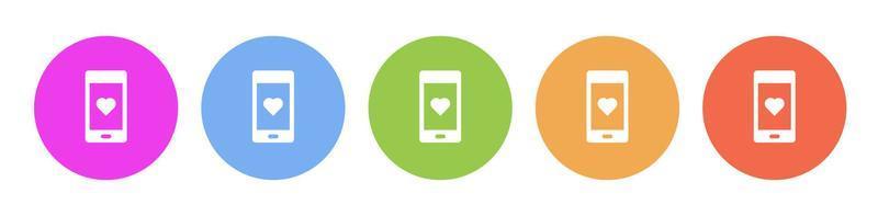 Multi colored icon phone love. Button banner round badge interface for application illustration on white background vector