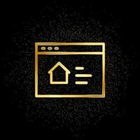 Browser, house, online, search gold icon. Vector illustration of golden particle background. Real estate concept vector illustration .