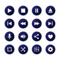set of music player buttons gradient blue vector icons