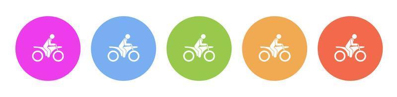 Multi colored flat icons on round backgrounds. Motorcyclist multicolor circle vector icon on white background