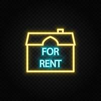 Real estate vector for rent, home, house. Illustration neon blue, yellow, red icon set