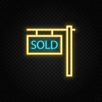 real inmuebles vector casa, propiedad, vendido. ilustración neón azul, amarillo, rojo icono conjunto