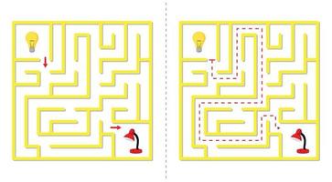 Simple  maze abstract game with answer. Easy labyrinth for kids. vector