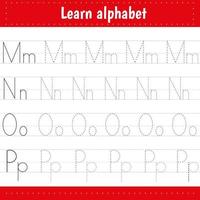 Writing letters. Tracing page. Practice sheet. Worksheet for kids. Learn alphabet. vector