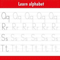 Writing letters. Tracing page. Practice sheet. Worksheet for kids. Learn alphabet. vector
