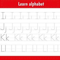 Writing letters alphabet. Tracing page. Practice sheet. Worksheet for kids. Learn alphabet. vector