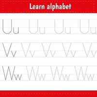 Writing letters. Tracing page. Practice sheet. Worksheet for kids. Learn alphabet. vector