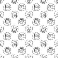 Seamless pattern with black and white sushi rolls with cream cheese, salmon and cucumber. Contour background for fabric vector