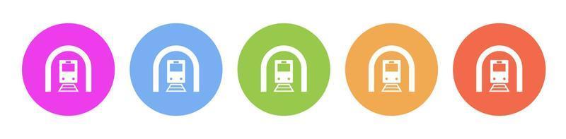 Multi colored flat icons on round backgrounds. Train, tunnel multicolor circle vector icon on white background