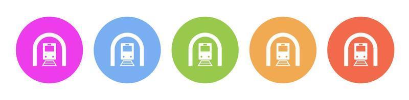 Multi colored flat icons on round backgrounds. Train, tunnel multicolor circle vector icon on white background