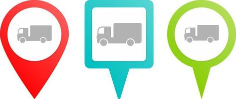 Delivery truck pin icon. Multicolor pin vector icon, diferent type map and navigation point.