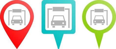 Car, garage pin icon. Multicolor pin vector icon, diferent type map and navigation point.