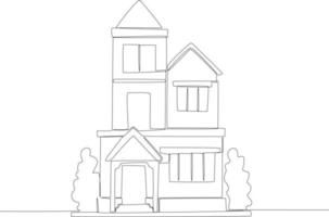 A three-floored house with trees vector