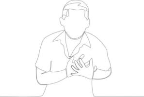 A man holds a sore chest with his hands vector