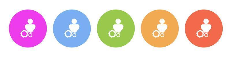 Multi colored flat icons on round backgrounds. Work, prosses, gear multicolor circle vector icon on white background