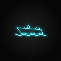 Boat. Blue and yellow neon vector icon. Transparent background.