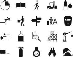 HSE concept, occupational safety and health guard, protection , production factory and environment, labor preventive instructions, worker protection vector icon set on white background