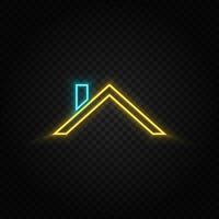Roof. Blue and yellow neon vector icon. Transparent background.