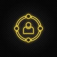 skills, users, avatar yellow neon icon .Transparent background. Yellow neon vector icon on dark background