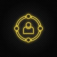 skills, users, avatar yellow neon icon .Transparent background. Yellow neon vector icon on dark background