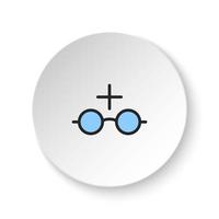 Round button for web icon, glasses, mark, read. Button banner round, badge interface for application illustration on white background vector