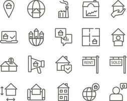 chat, house, talk set vector icons. Real estate icon set. Simple Set of Real Estate Related Vector Line Icons. Contains such Icons as Map, Plan, Bedrooms on white background