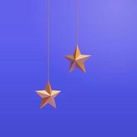 Collection of 3d hanging golden stars. Elements isolated on blue background, suitable for holiday decoration.